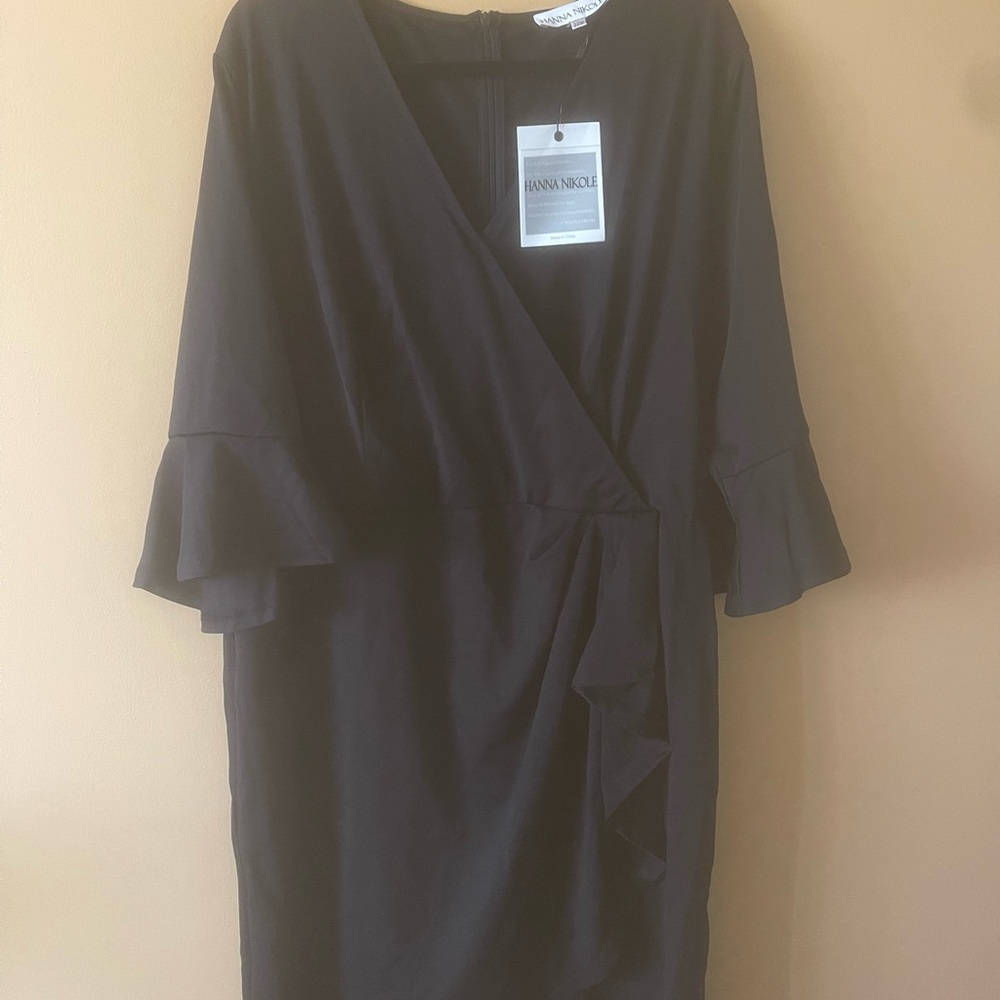 Black Bell Sleeve Wrap Midi Dress